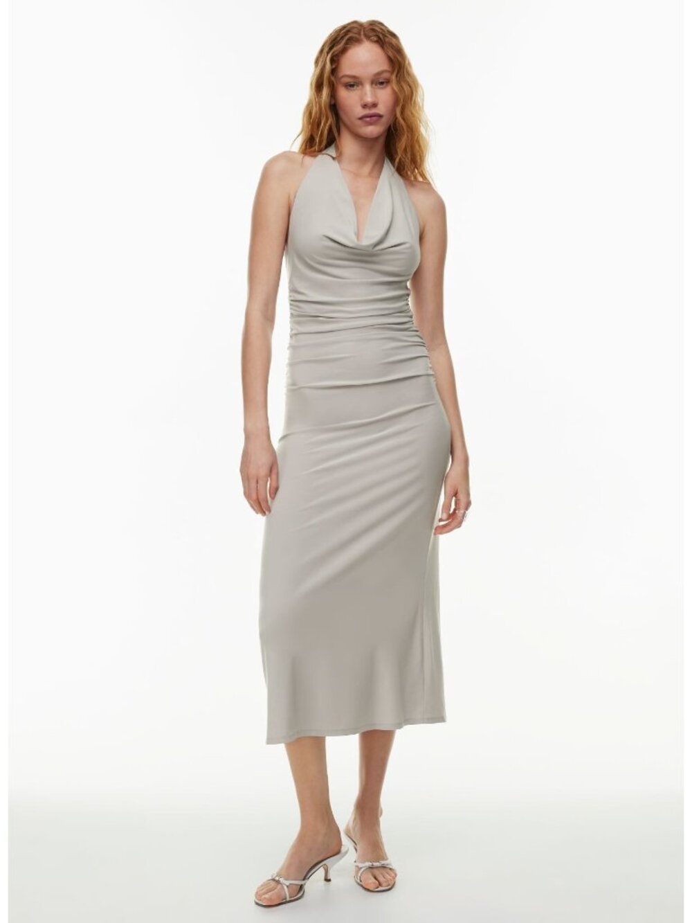 Wilfred Aritzia Smooth Matter Ladywell Dress Cowl Neck Halter Bodycon Med Gray
